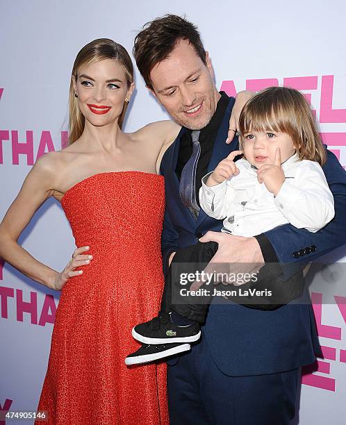 Actress Jaime King, husband Kyle Newman and son James Knight Newman attend the premiere of "Barely Lethal" at ArcLight Hollywood on May 27, 2015 in...