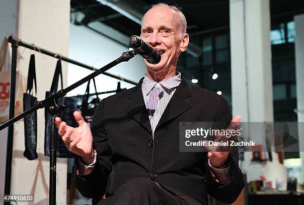 John Waters speaks during the book launch party for his book "Carsick" at PowerHouse Arena on May 27, 2015 in New York City.