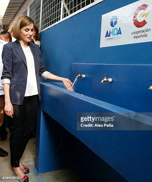 Queen Letizia of Spain during the drinking water distribution system inauguration during of her visit to Isla de Mendez on May 27, 2015 Isla Mendez,...