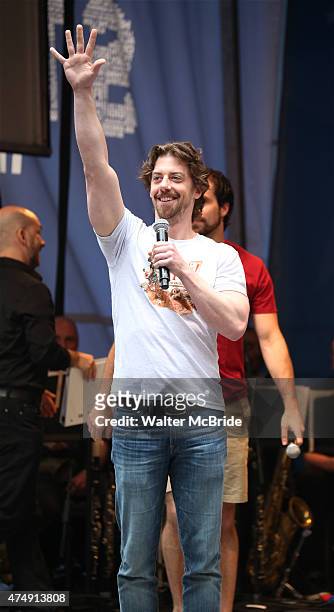 Christian Borle performs at United presents 'Stars in the Alley' in Shubert Alley on May 27, 2015 in New York City.