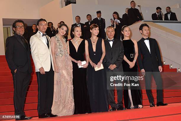 Chang Chen, Shu Qi, Sheu Fang-Yi, Hsieh Hsin-Ying, Hou Hsiao-Hsien, Zhou Yun and Satoshi Tsumabuki attend the Premiere of 'Nie Yinniang' during the...