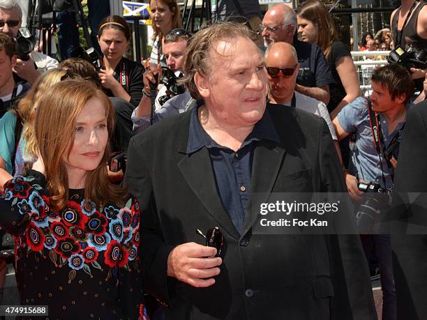 Gerard Depardieu and Isabelle Huppert attend the'Valley Of Love' Premiere during the 68th annual Cannes Film Festival on May 22, 2015 in Cannes,...