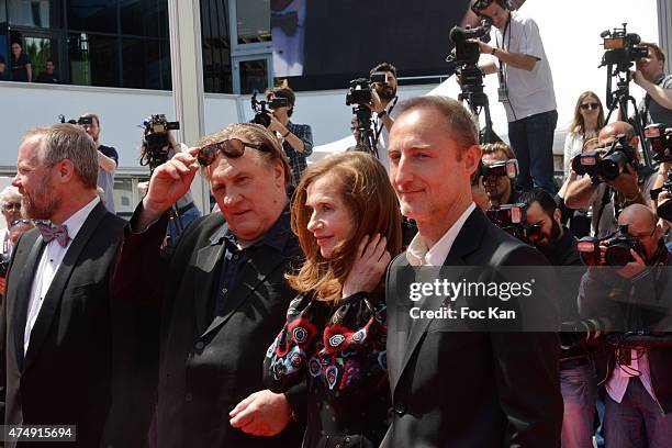 Dan Warner, Gerard Depardieu, Isabelle Huppert and Guillaume Nicloux attend the'Valley Of Love' Premiere during the 68th annual Cannes Film Festival...