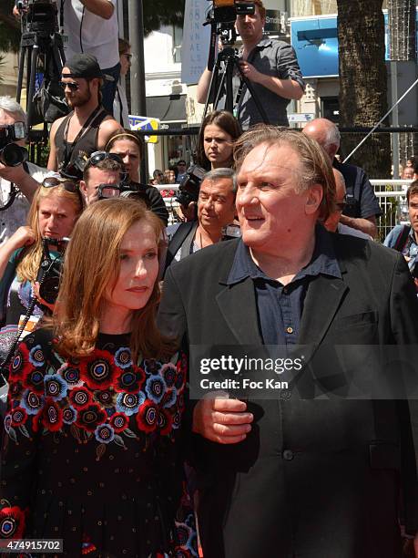 Gerard Depardieu and Isabelle Huppert attend the'Valley Of Love' Premiere during the 68th annual Cannes Film Festival on May 22, 2015 in Cannes,...