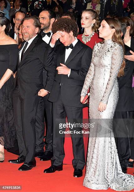 Actor Tim Roth, Director Michel Franco and Actress Sarah Sutherland attend the 'Chronic' Premiere during the 68th annual Cannes Film Festival on May...