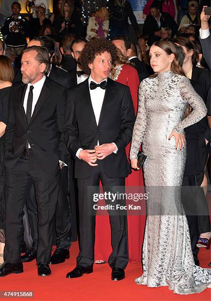 Actor Tim Roth, Director Michel Franco and Actress Sarah Sutherland attend the 'Chronic' Premiere during the 68th annual Cannes Film Festival on May...