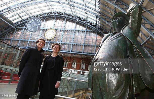 Artist Cornelia Parker and CEO of HS1 Ltd Nicola Shaw pose for a photo as 'One More Time' is unveiled at St Pancras International station on May 28,...