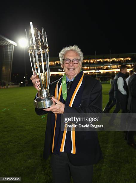 Cecil Duckworth, the former Worcester Warriors owner and now benefactor celebrates during the Greene King IPA Championship Final 2nd leg match...