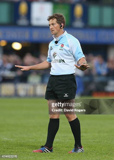 Doyle, the referee looks on during the Greene King IPA Championship Final 2nd leg match between Worcester Warriors and Bristol at Sixways Stadium on...