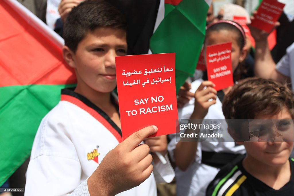 Palestinians protest demanding FIFA to suspend Israel from world football