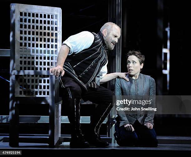 Christopher Purves, as Golaud, Rebecca Bottone, as Yniold Golaud's son performing on stage during a performance of Pelleas et Melisande at the Welsh...