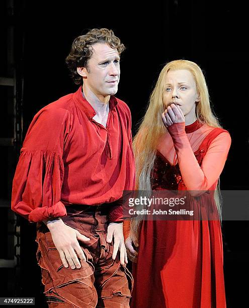 Jacques Imbrailo, as Pelleas, Jurgita Adamonyte, as Melisande performing on stage during a performance of Pelleas et Melisande at the Welsh National...
