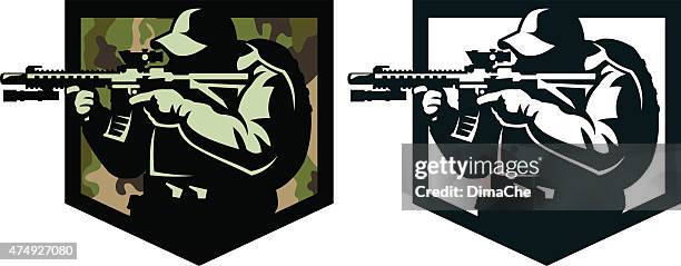 emblem of a soldier - hitman stock illustrations