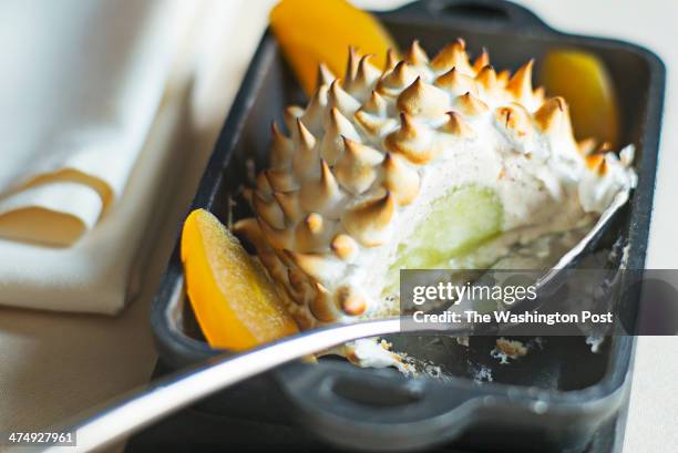 February 7: The Baked Alaska dessert at The Grill Room Restaurant in the Capella Hotel, Washington, DC.
