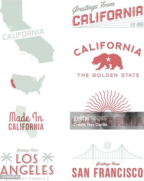 ilustraciones, imágenes clip art, dibujos animados e iconos de stock de tipografía de california - california