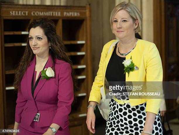 Scottish National Party member of parliament Tasmina Ahmed-Sheikh and Scottish National Party member of parliament Hannah Bardell attend the State...