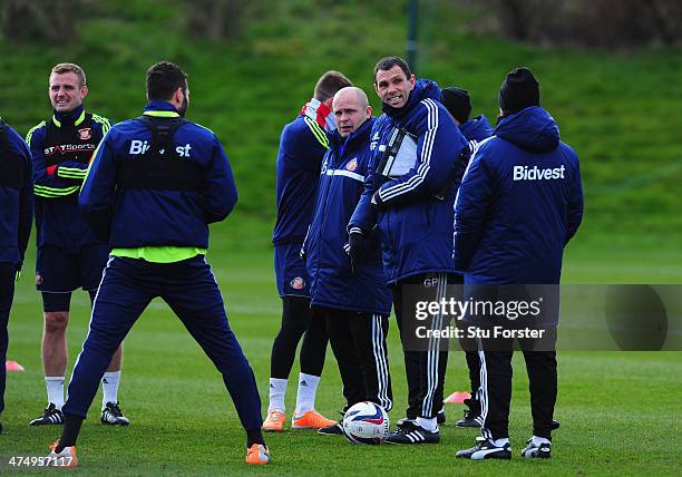 Sunderland manager Gus Poyet looks on during Sunderland training ahead of sunday's Capital One Cup Final against Manchester City at the Academy of...