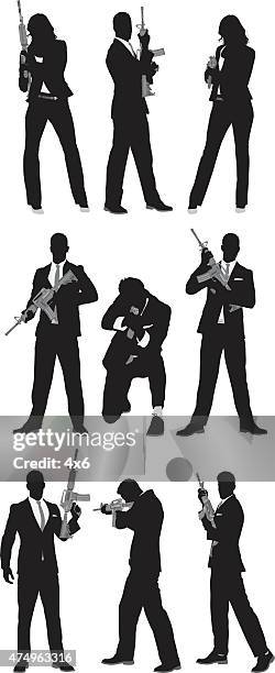 business people using weapon - woman with gun stock illustrations