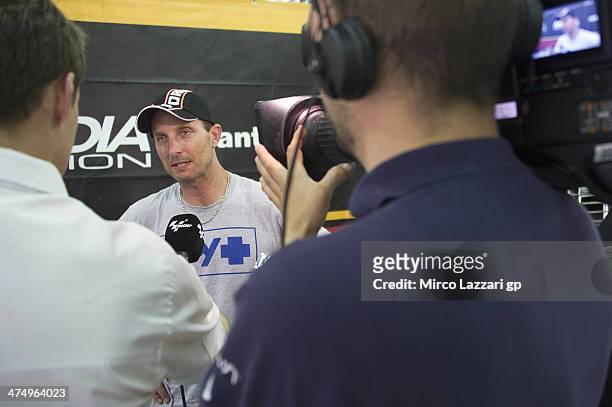 Colin Edwards of USA and NGM Mobile Forward Racing speaks with journalists during the MotoGP Tests in Sepang - Day One at Sepang Circuit on February...