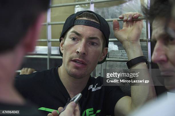 Nicky Hayden of USA and Drive M7 Aspar speaks with journalists during the MotoGP Tests in Sepang - Day One at Sepang Circuit on February 26, 2014 in...