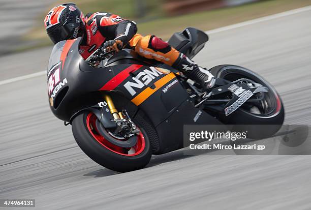 Aleix Espargaro of Spain and NGM Mobile Forward Racing heads down a straight during the MotoGP Tests in Sepang - Day One at Sepang Circuit on...