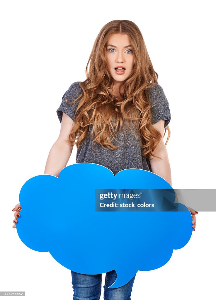 Teenager woman holding bubble speech