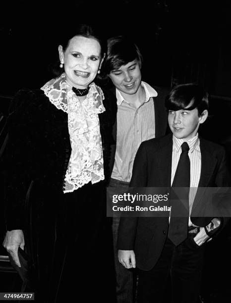 Gloria Vanderbilt, Carter Cooper and Anderson Cooper attend Woody Allen New Year Eve's Party on December 31, 1979 at Harkness House in New York City.