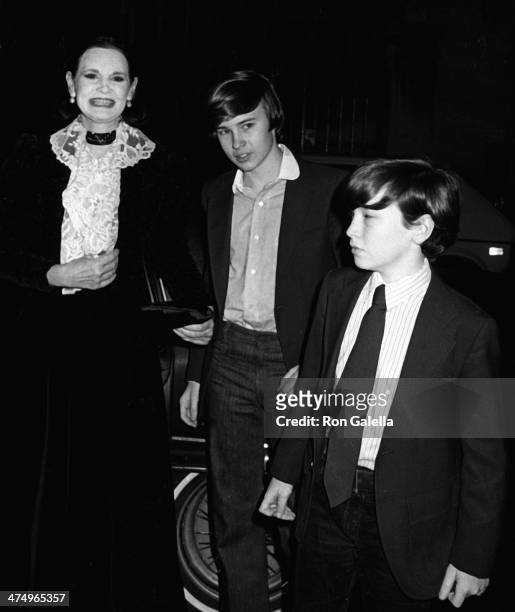Gloria Vanderbilt, Carter Cooper and Anderson Cooper attend Woody Allen New Year Eve's Party on December 31, 1979 at Harkness House in New York City.