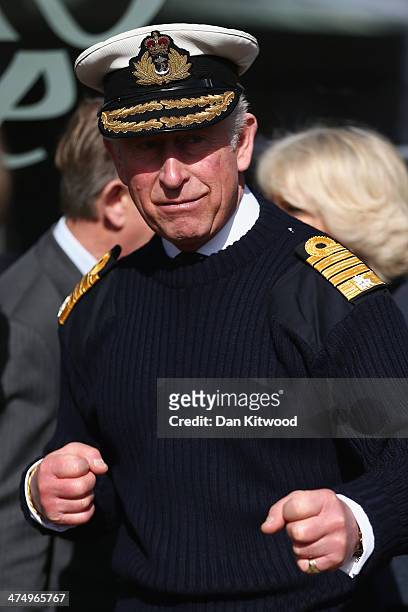 Prince Charles, Prince of Wales leaves after attending a viewing of the new Mary Rose Museum in Portsmouth's Historic Dockyard on February 26, 2014...