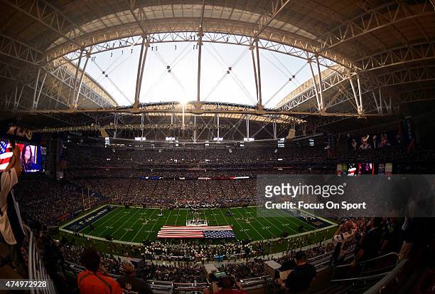 An overview of the Stadium and American Flag prior to the start of Super Bowl XLIX between the New England Patriots and Seattle Seahawks February 1,...