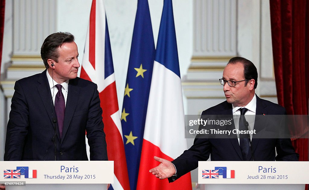 French President Receives British Prime Minister David Cameron At Elysee Palace In Paris