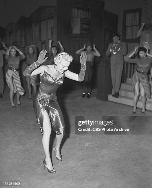 American actress, Betty Grable on the CHRYSLER'S SHOWER OF STARS. Image dated October 6, 1954.