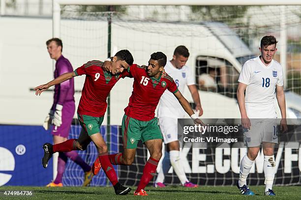 Goalkeeper Christian Walton of England U21, Achraf Bencharki of Morocco U21, Reda Hajhouj of Morocco U21, Baily Cargill of England U21, Jamie Hanson...