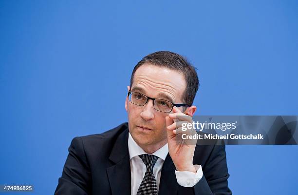 German Justice Minister Heiko Maas attends a press conference on February 26, 2014 in Berlin, Germany. German Justice Minister Heiko Maas and German...