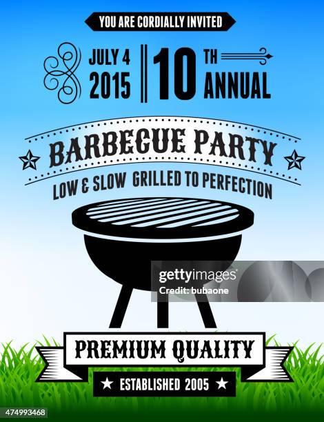 picnic and barbecue summer party invitation with blue sky backgr - smoked stock illustrations