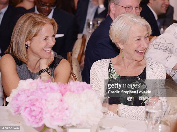 Katie Couric and Dame Helen Mirren attend a special luncheon hosted by Tina Brown, Diane Von Furstenberg, and Pamela Thomas-Graham celebrating Tony...