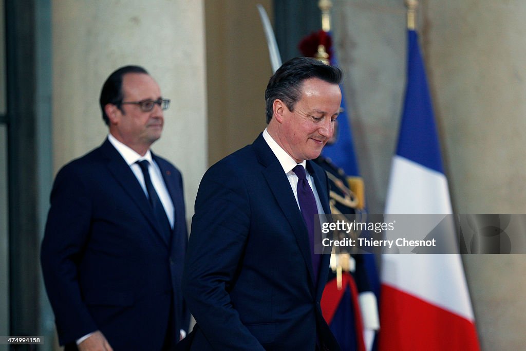 French President Receives British Prime Minister David Cameron At Elysee Palace In Paris