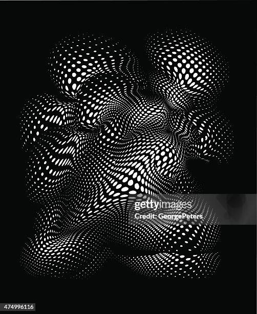 futuristic shape with halftone pattern. isolated on black - sculpture stock illustrations