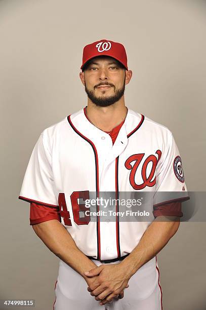 Clay Hensley of the Washington Nationals poses during Photo Day on February 23, 2014 at Space Coast Stadium in Viera, Florida.