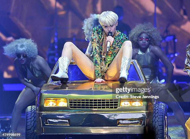 Miley Cyrus performs at SAP Center on February 25, 2014 in San Jose, California.