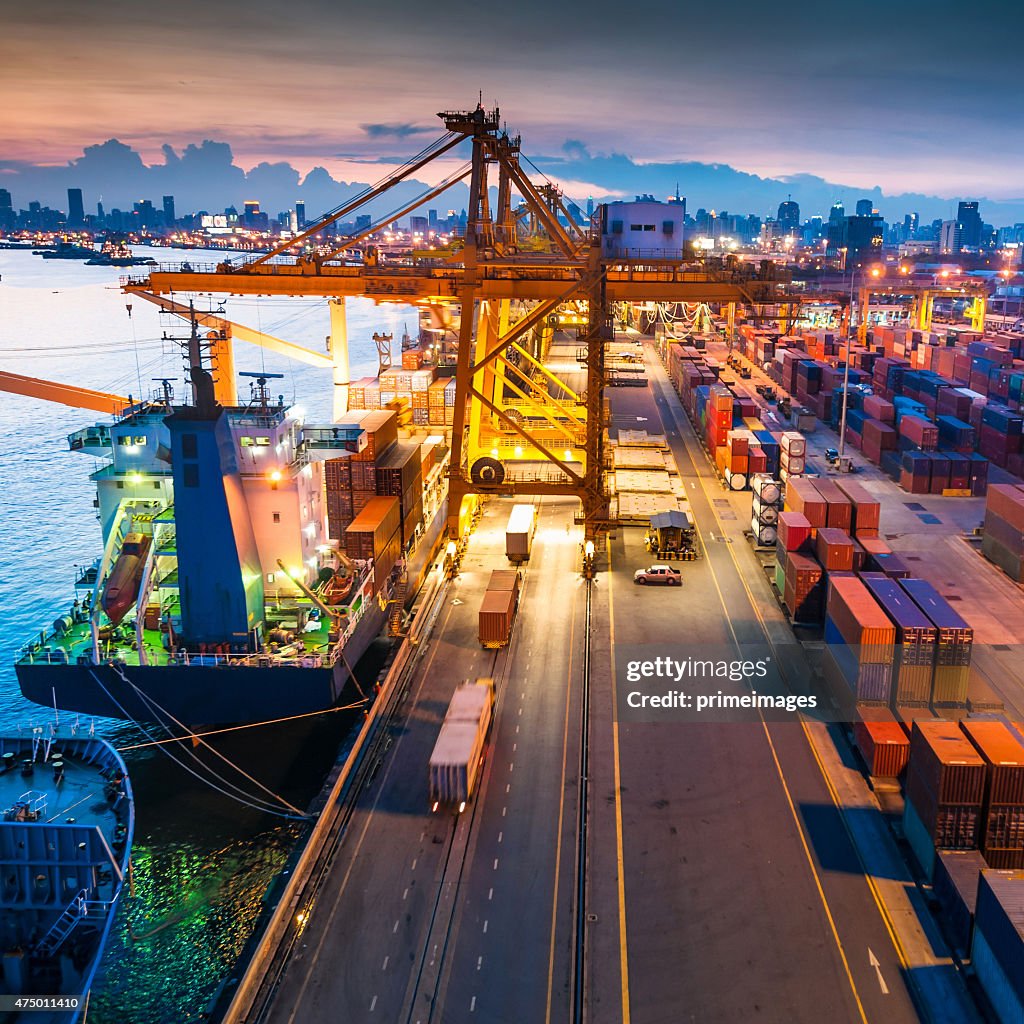 Container ship in the harbor in Asia ,