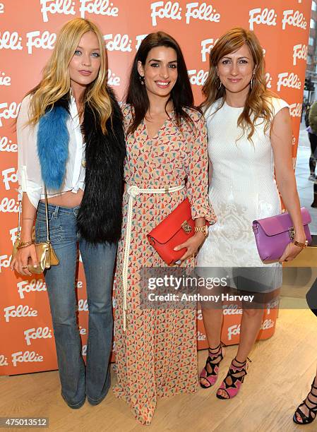 Laura Whitmore, Tonia Sotiropoulou and Aphrodite Pigi attend the launch of the New Folli Follie Flagship Store on Oxford Street on May 28, 2015 in...