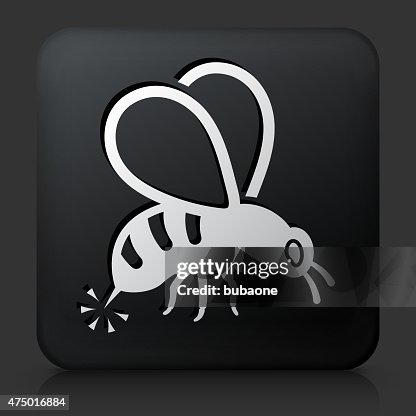 Black Square Button with Bee Sting Icon Black Square Button with Bee Sting Icon