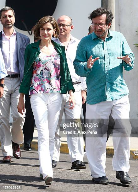 Queen Letizia of Spain walks accompanied by Fernando Fajardo director of the Cultural Center of Spain in El Salvador during an official visit to El...