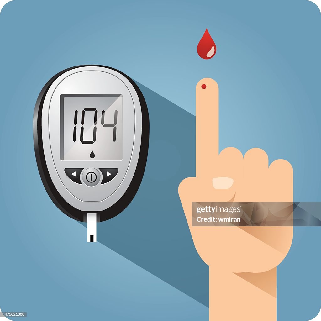 Diabete misuratore del glucosio nel sangue e la puntura sul dito