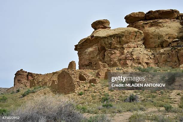 The ruins of Casa Chiquita house build by Ancient Puebloan People is seen at Chaco Culture National Historical Park on May 20, 2015. AFP PHOTO /...