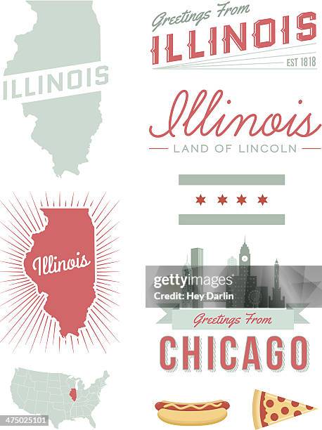 illinois typography - chicago illinois 幅插畫檔、美工圖案、卡通及圖標