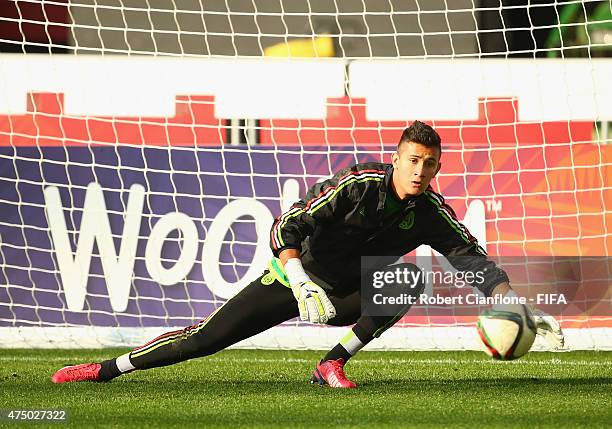 Goalkeeper Raul Gudino reaches for the ball during a Mexico training session at Otago Satdium, prior to the FIFA U-20 World Cup on May 29, 2015 in...