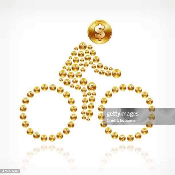 man riding bicycle on gold coin buttons - computer keyboard white background stock illustrations