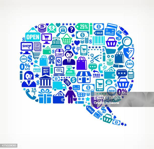 blue chat bubble shopping commerce royalty free vector arts - man ipad warehouse stock illustrations